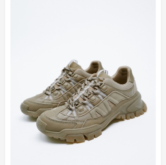 ZARA KHAKI GREEN HIKING BOOT STYLE SNEAKERS LACE UP USA 9 EU 40 BRAND NEW - Picture 2 of 14